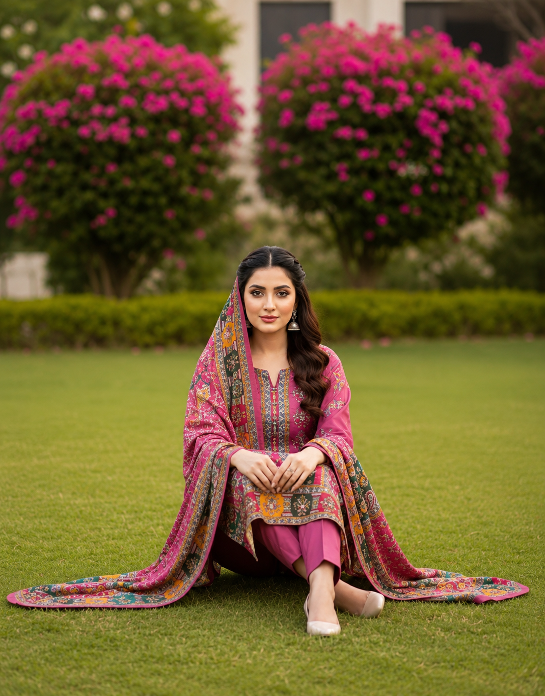 CHINON PRINT WITH MIRROR WORK DRESS MATERIAL FOR WOMEN