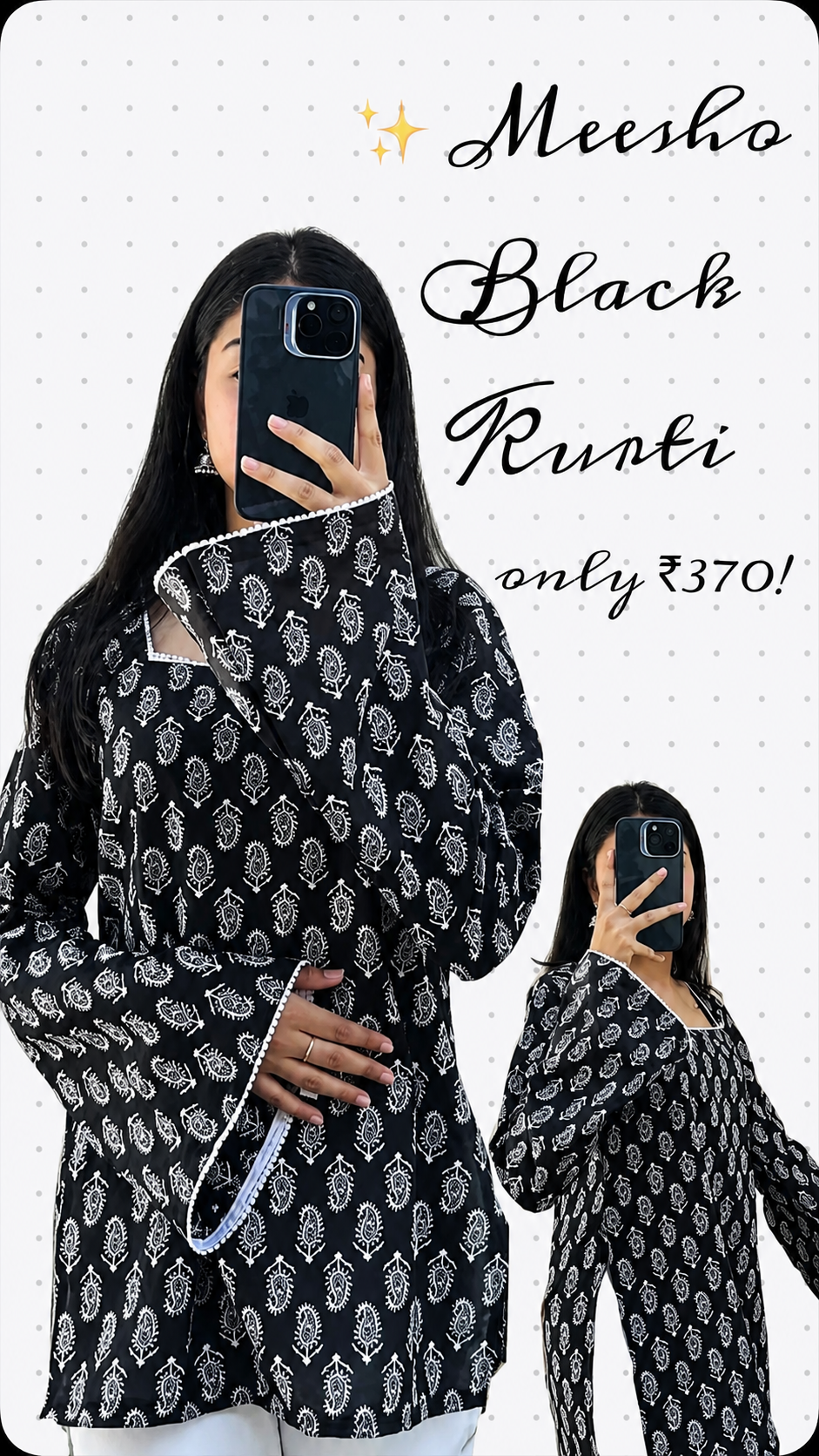 Black Printed Short Kurti for Women | Stylish Casual & Daily Wear Tunic Top
