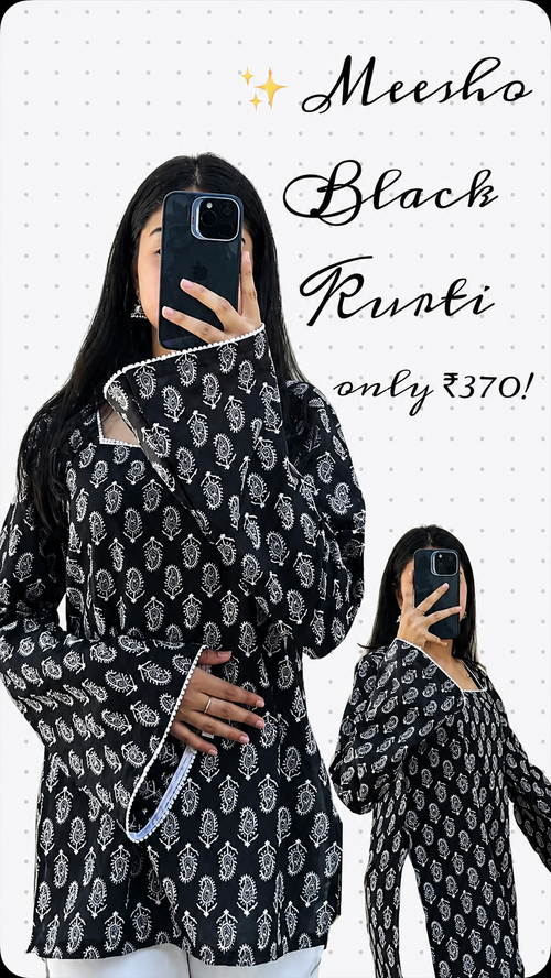 Black Printed Short Kurti for Women | Stylish Casual & Daily Wear Tunic Top