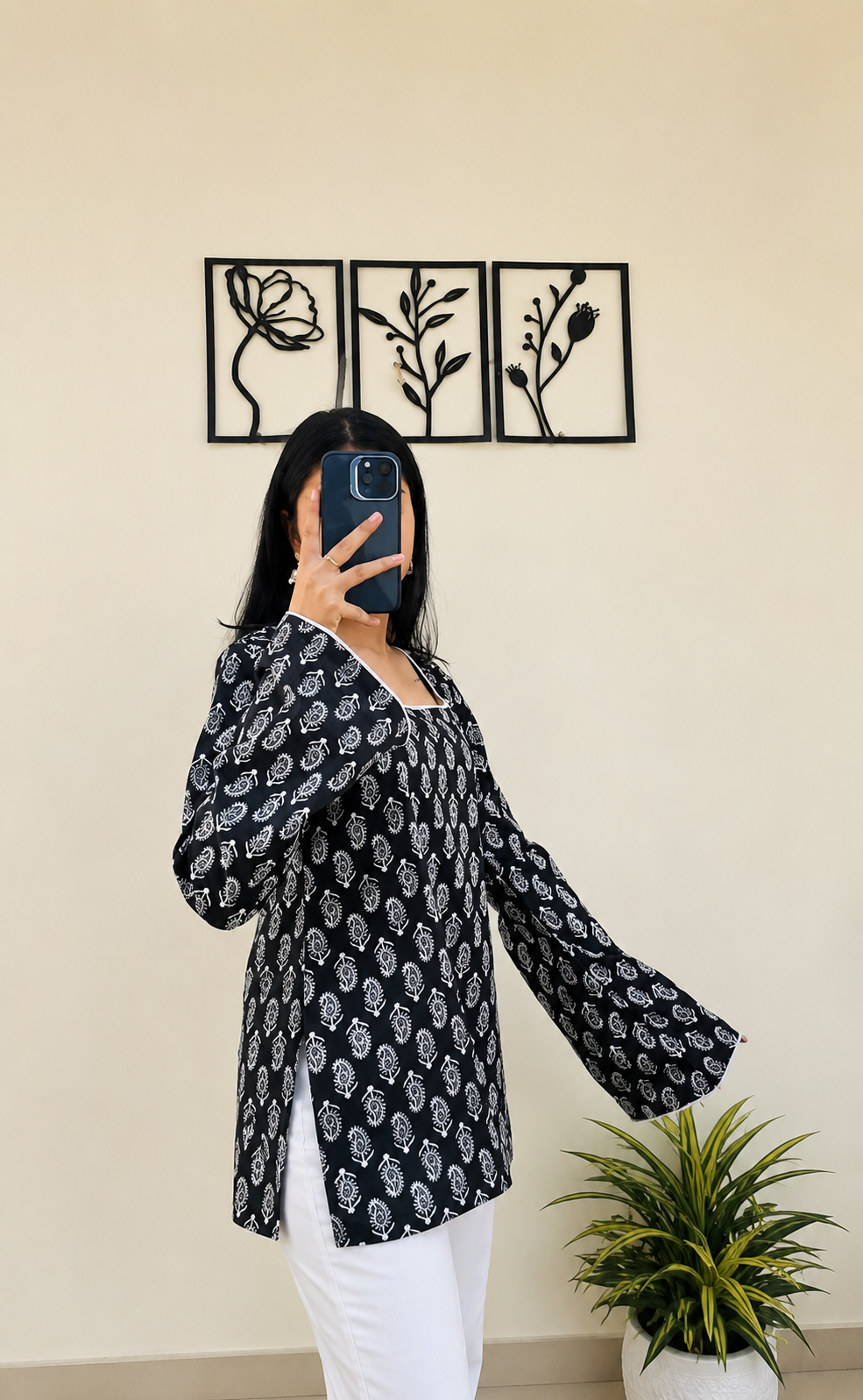 Black Printed Short Kurti for Women | Stylish Casual & Daily Wear Tunic Top